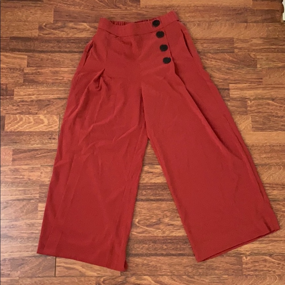 ZARA - Wide Leg Coral Culotte Pants w/ Buttons